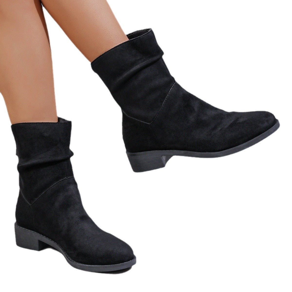 European And American Plus Size Autumn And Winter Pointed Toe Chunky Heel Pile Style Boots