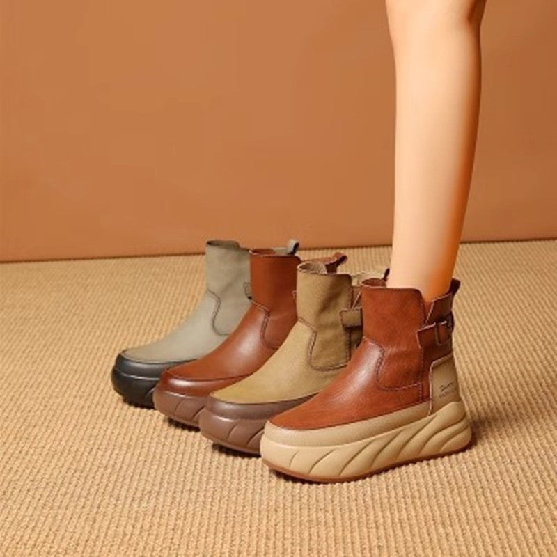 Fleece-lined Platform Muffin Platform Motorcycle Boots Casual Women's Shoes